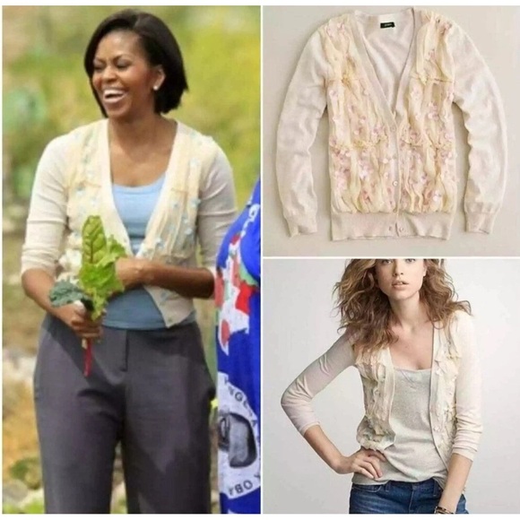 J. Crew Sweaters - J.Crew PINK Flower Floral Rose Petal Cardigan SZ Small Michelle Obama 100% Silk